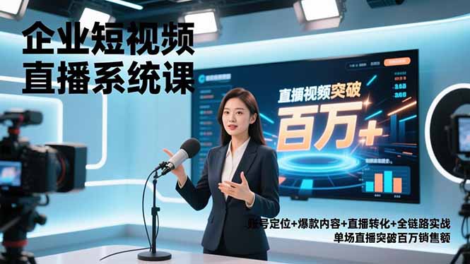 企业短视频直播系统课，账号定位+爆款内容+直播转化+全链路实战，单场直播突破百万销售额-泱泱学习社