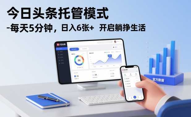 今日头条托管模式，每天5分钟，日入6张+，开启躺挣生活【揭秘】-泱泱学习社
