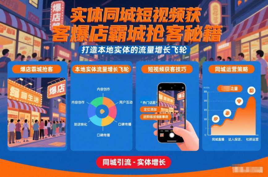 实体同城短视频获客爆店霸城抢客秘籍，打造本地实体的流量增长飞轮-泱泱学习社