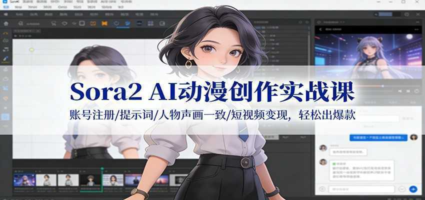 Sora2 AI动漫创作实战课：账号注册/提示词/人物声画一致/短视频变现，轻松出爆款-泱泱学习社