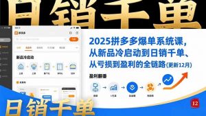 2025拼多多爆单系统课，从新品冷启动到日销千单、从亏损到盈利的全链路(更新12月-泱泱学习社