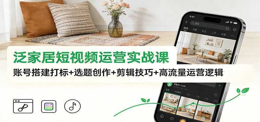 泛家居短视频运营实战课：账号搭建打标+选题创作+剪辑技巧+高流量运营逻辑-泱泱学习社