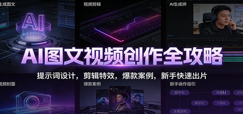 AI图文视频创作全攻略：提示词设计，剪辑特效，爆款案例，新手快速出片-泱泱学习社