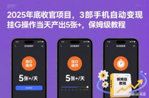 2025年底收官项目，3部手机自动变现，挂G操作当天产出5张+，保姆级教程【揭秘】-泱泱学习社