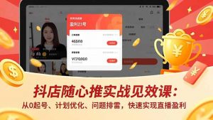 抖店随心推实战见效课：从0起号、计划优化、问题排雷，快速实现直播盈利-泱泱学习社