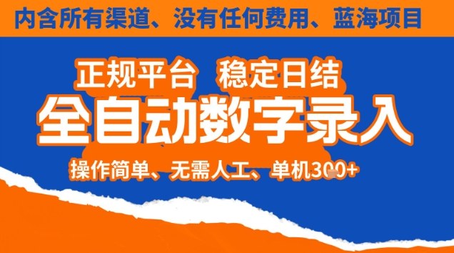 全自动数字录入,单机日入3张+,内含所有渠道全程免费零成本,操作简单可矩阵开干【揭秘】-泱泱学习社