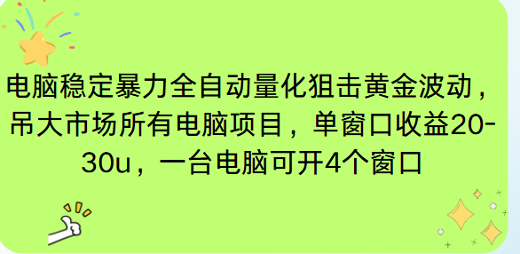 电脑EA策略挂机项目单窗口收益20-30u，单电脑可挂5-10个窗口收益稳健4位数-泱泱学习社