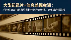 大型纪录片+信息差掘金课：利用信息差将纪录片素材转化为高传播、高收益的短视频-泱泱学习社