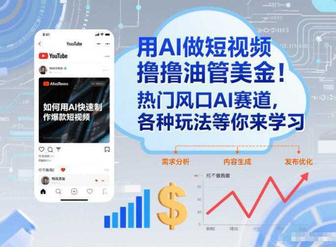 用AI做短视频撸油管美金，热门风口AI赛道，你不做我做，各种玩法等你来学习