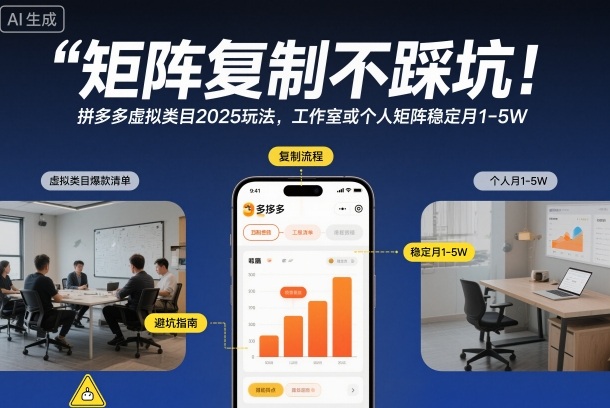 矩阵复制不踩坑!拼多多虚拟类目2025玩法,工作室或者个人矩阵稳定月1-5W【揭秘】-泱泱学习社