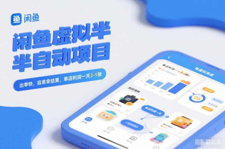 闲鱼虚拟半自动项目，出单快，容易拿结果，单店利润一天3-5张-泱泱学习社