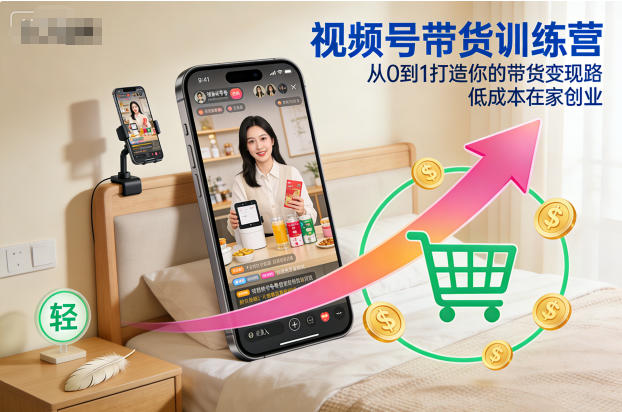 视频号带货训练营,从0到1打造你的带货变现路,低成本在家创业-泱泱学习社