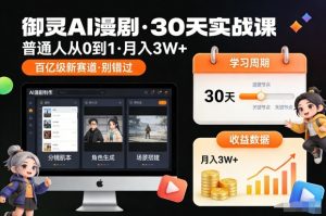 御灵AI漫剧30天实战课，普通人从0到1，月入3W+，别错过这个百亿级新赛(更新中)-泱泱学习社