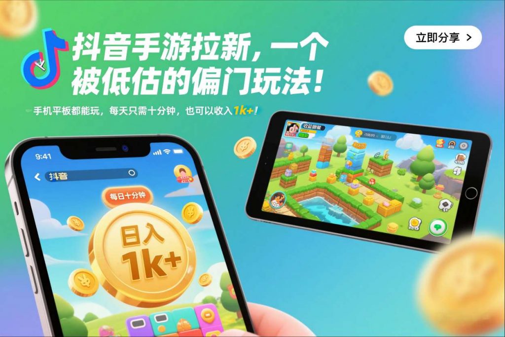 抖音手游拉新,一个被低估的偏门玩法!手机平板都能玩,每天只需十分钟,也可以收入1k+【揭秘】-泱泱学习社