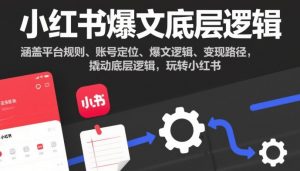 小红书爆文底层逻辑，涵盖平台规则、账号定位、爆文逻辑、变现路径，撬动底层逻辑，玩转小红书-泱泱学习社