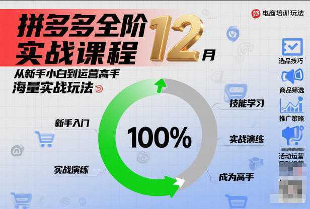 拼多多全阶实战课程12月，从新手小白到运营高手，海量实战玩法-泱泱学习社
