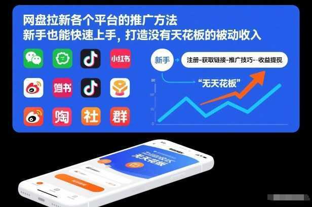 网盘拉新各个平台的推广方法，新手也能快速上手，打造没有天花板的被动收入-泱泱学习社