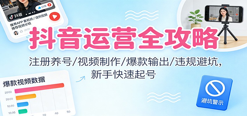 抖音运营全攻略:注册养号/视频制作/爆款输出/违规避坑,新手快速起号-泱泱学习社