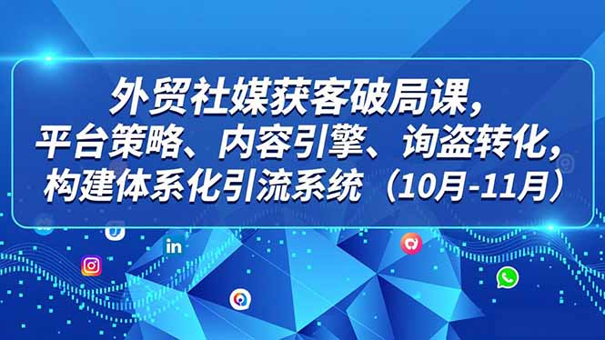 外贸 社媒获客破局课,平台策略、内容引擎、询盘转化,构建体系化引流系统(10月-11月-泱泱学习社