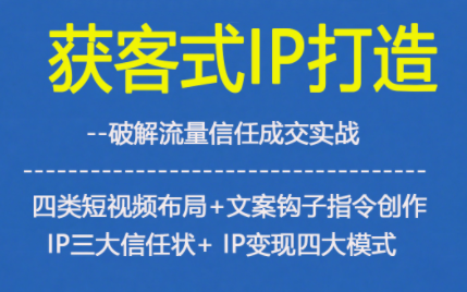获客型IP打造,破解流量信任成,四类短视频布局+文案钩子指令创作IP三大信任状+IP变现四大模式-泱泱学习社