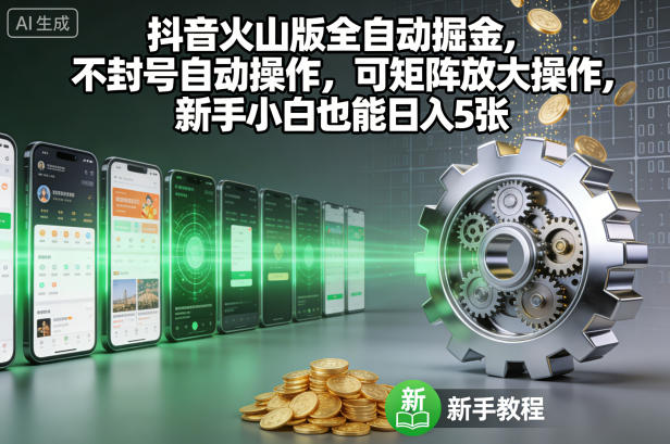 抖音火山版全自动掘金,不封号自动操作,可矩阵放大操作,新手小白也能日入5张【揭秘】-泱泱学习社