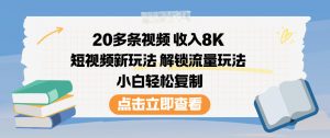 20多条视频收入8K，短视频新玩法，解锁流量玩法，小白轻松复制-泱泱学习社
