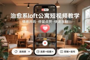 治愈系loft公寓短视频制作教学，情感共鸣引停留点赞关注，快速起号涨粉-泱泱学习社