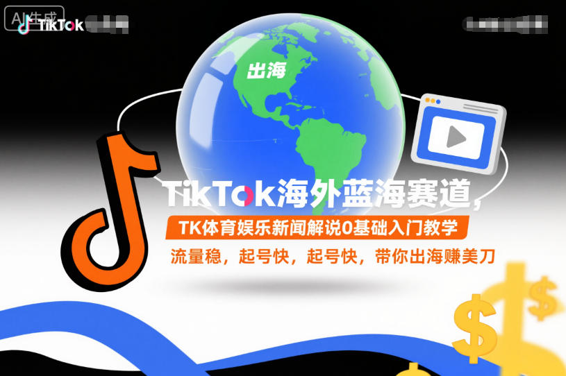TikTok海外蓝海赛道,TK体育娱乐新闻解说0基础入门教学,流量稳,起号快,带你出海賺美刀-泱泱学习社