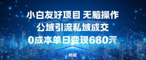 小白友好项目，无脑操作，公域引流私域成交，0成本单日变现680米-泱泱学习社