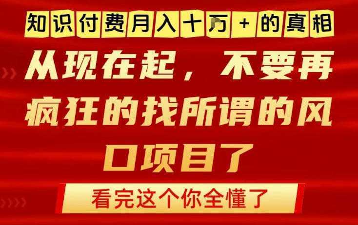 知识付费月入10个W的真相，做网创项目这一个就够了，不要再疯狂的找所谓的风口项目【揭秘】-泱泱学习社