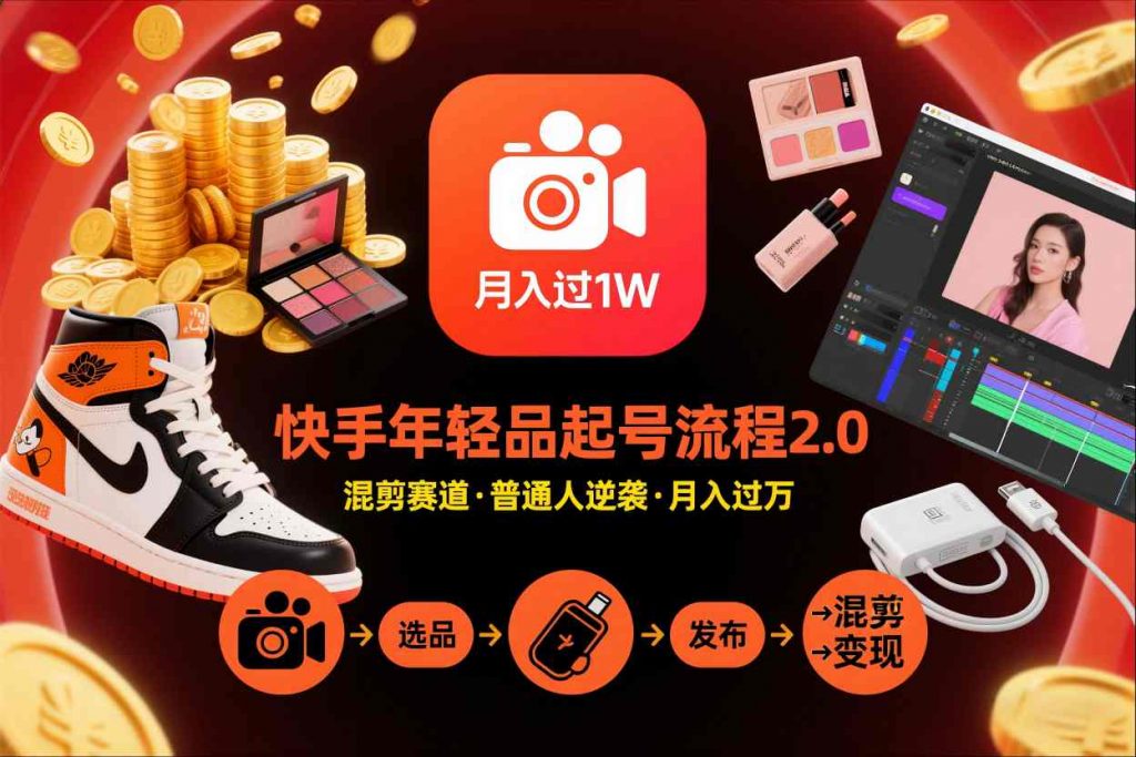 快手短视频带货年轻品起号流程2.0，快手年轻品混剪赛道，普通人也能月入过1W-泱泱学习社
