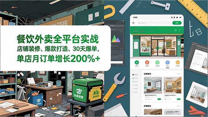 餐饮外卖全平台实战，店铺装修、爆款打造、30天爆单，手把手教学，单店月订单增长200%+-泱泱学习社