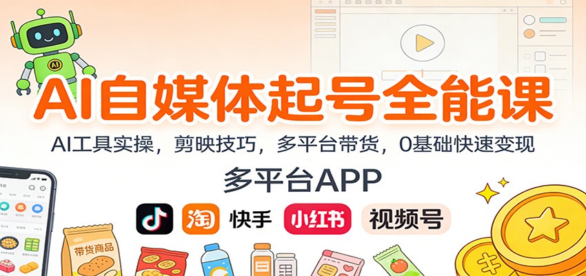 图片[1]-AI自媒体起号全能课：AI工具实操，剪映技巧，多平台带货，0基础快速变现-泱泱学习社