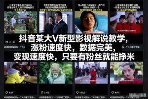 抖音某大V新型影视解说教学，涨粉速度快，数据完美，变现速度快，只要有粉丝就能挣米-泱泱学习社