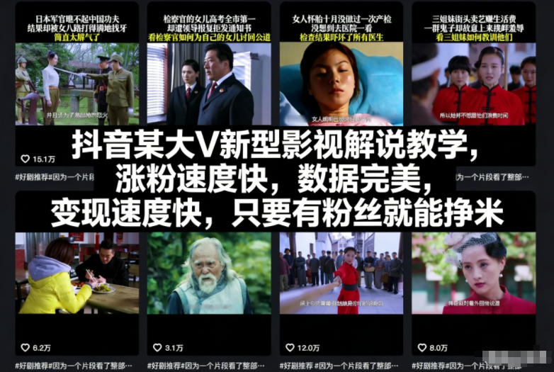 抖音某大V新型影视解说教学，涨粉速度快，数据完美，变现速度快，只要有粉丝就能挣米-泱泱学习社