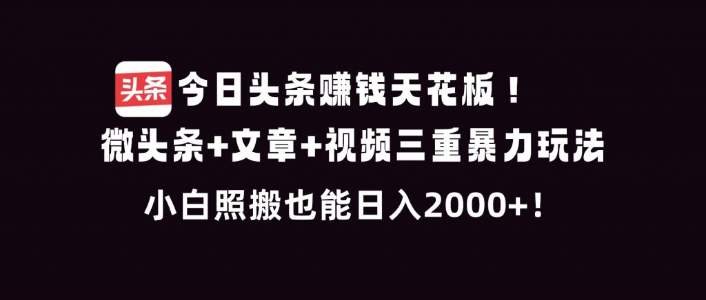 今日头条赚钱天花板！微头条+文章+视频三重暴利玩法，小白照搬也能日人2000+-泱泱学习社