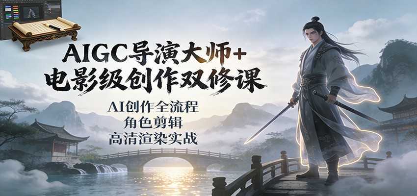 AIGC导演大师+电影级创作双修课：AI创作全流程、角色剪辑、高清渲染实战-泱泱学习社
