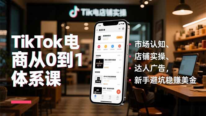 TikTok电商从0到1体系课,市场认知、店铺实操、达人广告,新手避坑稳赚美金-泱泱学习社