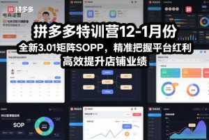 拼多多特训营12-1月份，全新3.01矩阵Sop，精准把握平台红利，高效提升店铺业绩-泱泱学习社