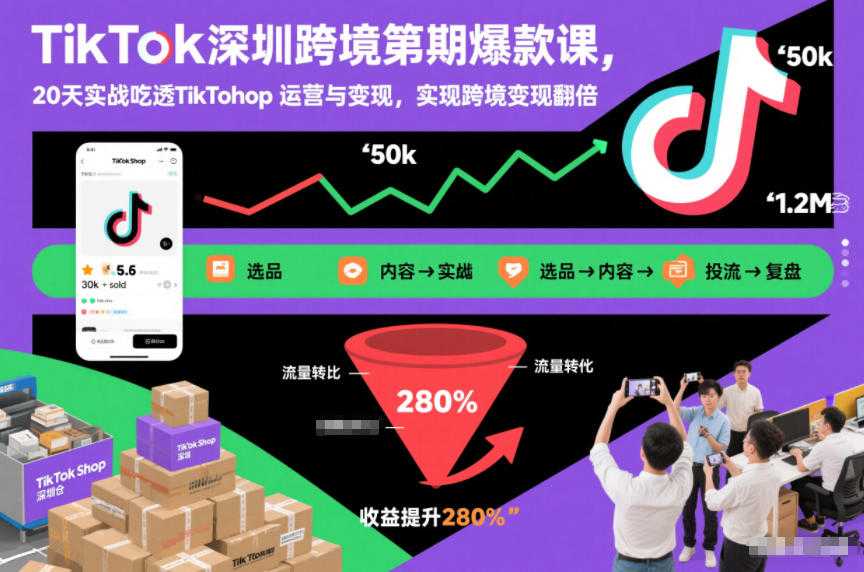 TikTok深圳跨境第2期爆款课，20天实战吃透TikTok Shop运营与变现，实现跨境变现翻倍-泱泱学习社