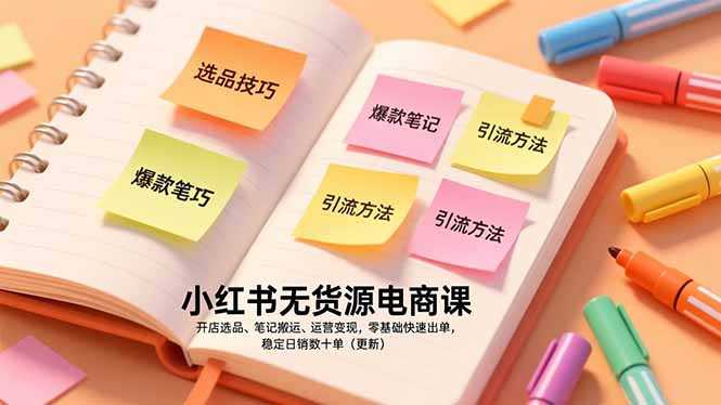 小红书无货源电商课，开店选品、笔记搬运、运营变现，零基础快速出单，稳定日销数十单(更新-泱泱学习社