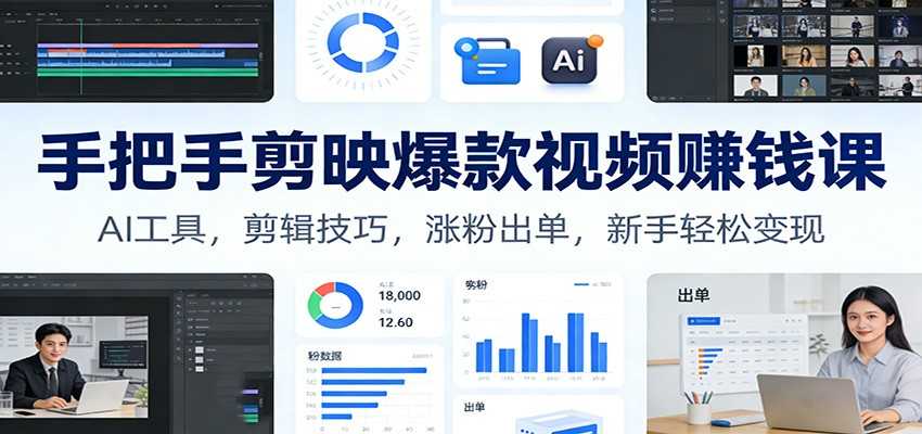 手把手剪映爆款视频赚钱课：AI工具，剪辑技巧，涨粉出单，新手轻松变现-泱泱学习社