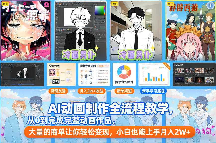 AI动画制作全流程教学，从0到完成完整动画作品，大量的商单让你轻松变现，小白也能上手月入2W+-泱泱学习社