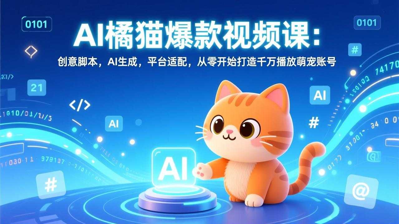 AI橘猫爆款视频课：创意脚本，AI生成，平台适配，从零开始打造千万播放萌宠账号-泱泱学习社