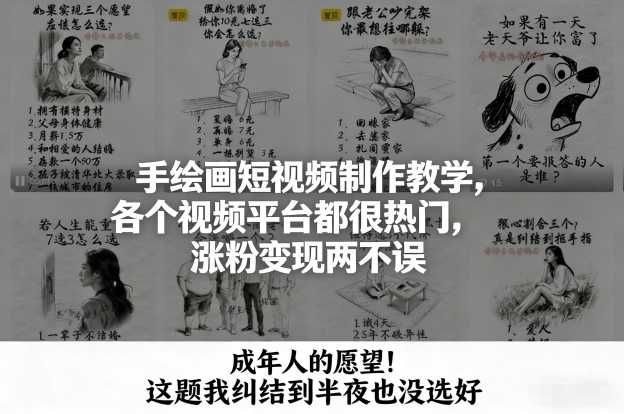 手绘画短视频制作教学，各个视频平台都很热门，涨粉变现两不误