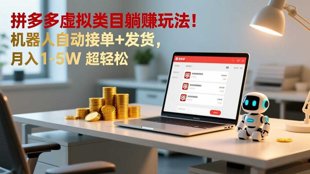 多多虚拟类目躺赚玩法！机器人自动接单+发货，月入 1-5W 超轻松-泱泱学习社