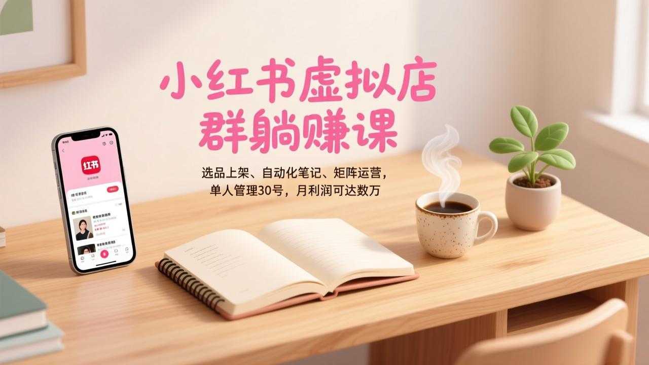 小红书虚拟店群躺赚课，选品上架、自动化笔记、矩阵运营，单人管理30号，月利润可达数万-泱泱学习社
