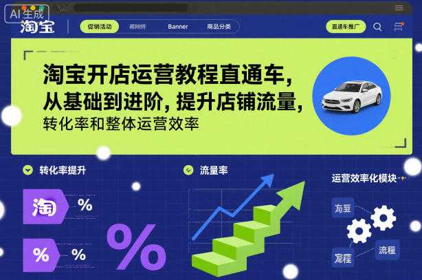 淘宝开店运营教程直通车，从基础到进阶，提升店铺流量，转化率和整体运营效率（更新26年1月）