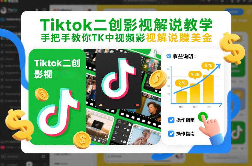 Tiktok二创影视解说教学，手把手教你TK中视频影视解说賺美金(更新26年1月)-泱泱学习社