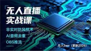 无人直播实战课，非实时防风技术、AI音频去重、OBS推流，建立技术壁垒，月入5w+(更新2026-泱泱学习社